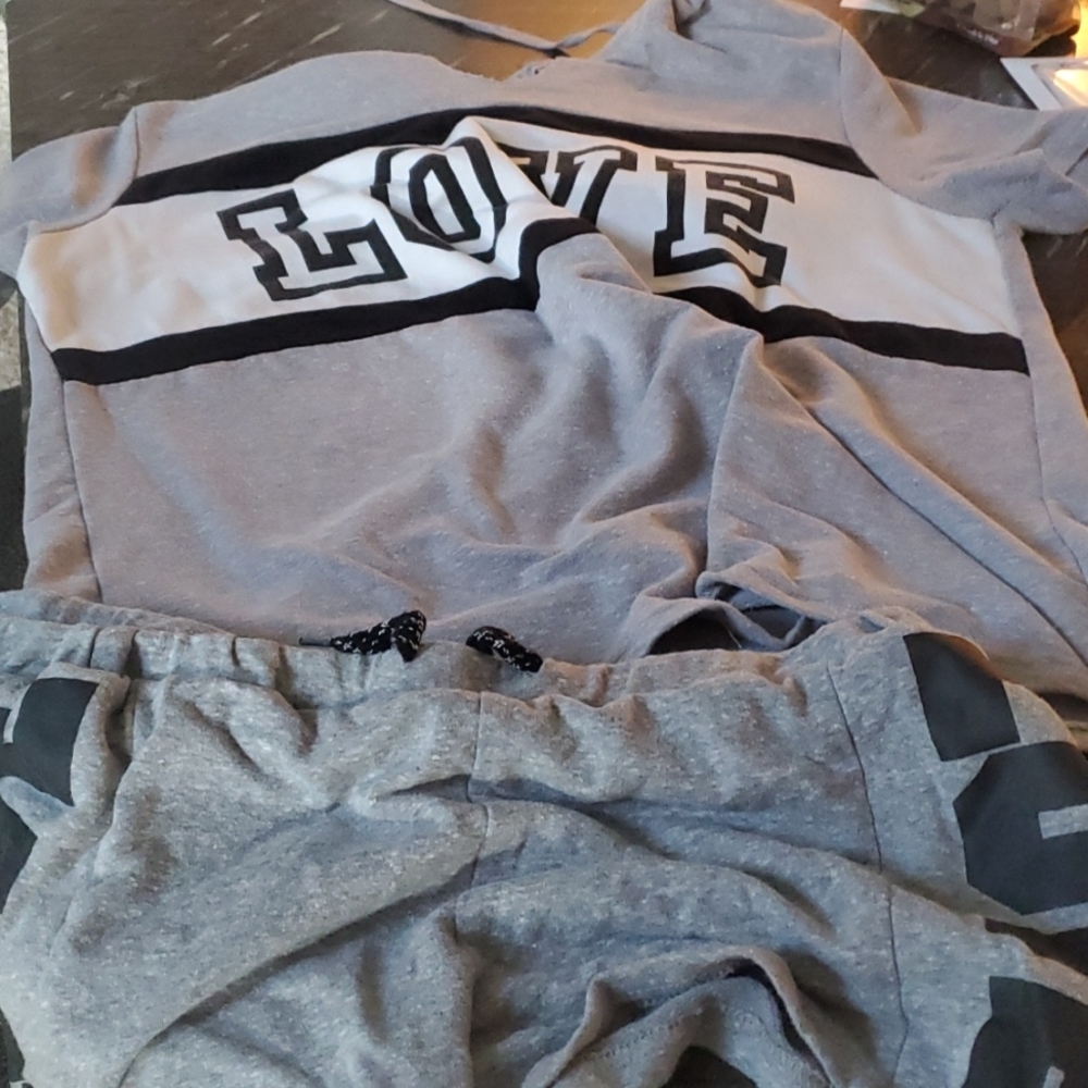 Gray Inspired Heart Matching Hoodie Shirt and Pants